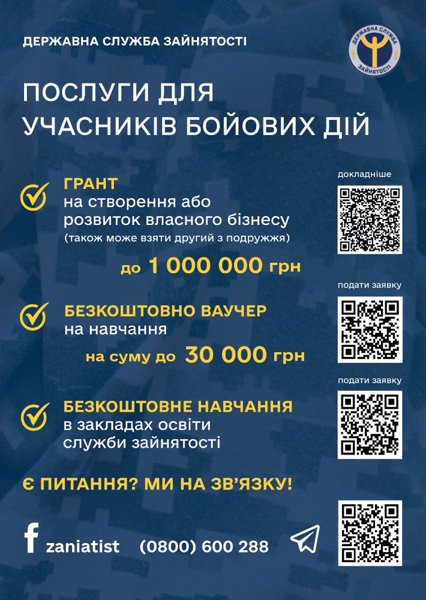 Послуги для учасників бойових дій від Державної служби зайнятості