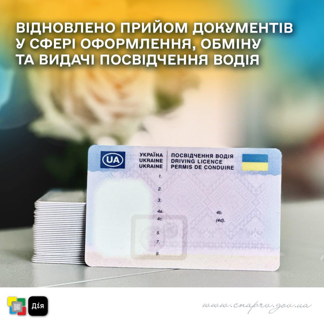 Відновлено прийом документів у сфері оформлення, обміну та видачі посвідчення водія