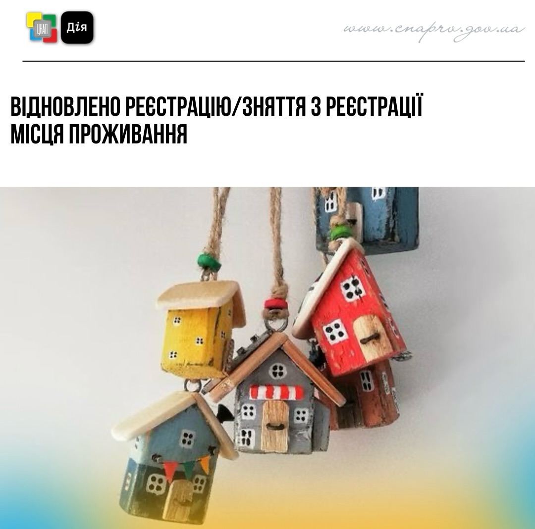 Шість іграшкових будиночків, підвішених на нитках, на білому фоні. 