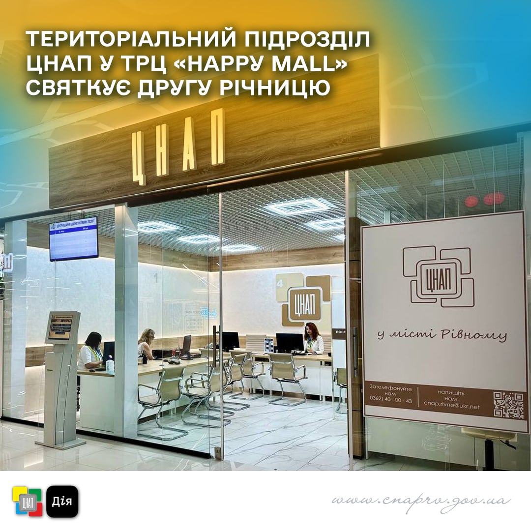 Територіальний підрозділ ЦНАП у ТРЦ «HAPPY MALL» святкує свою другу річницю! 🎉