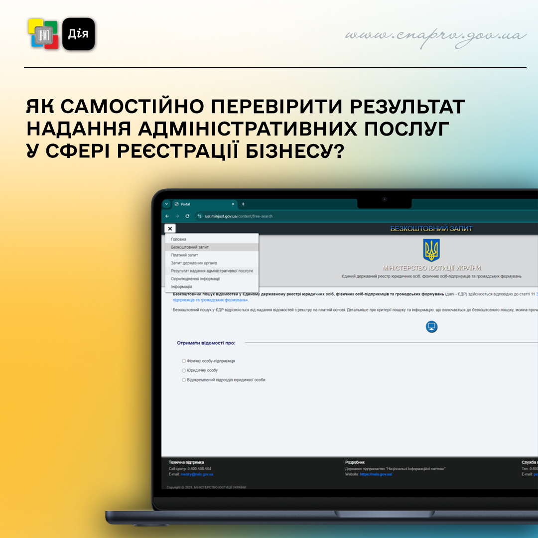 Як самостійно перевірити результат надання адміністративних послуг у сфері реєстрації бізнесу?